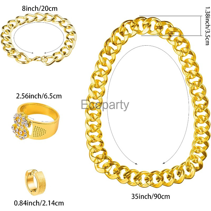 80s 90s Hip Hop Costume Access - Men Accessories Chain And Bracelet 评论和价格