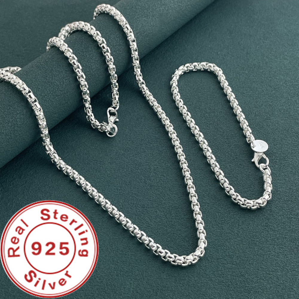 925 Sterling Silver 4mm Round  - Men Accessories Chain And Bracelet 评论和价格