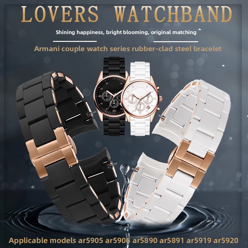 Rubber clad steel Watchband Fo - Men'S Accessories Armani 评论和价格