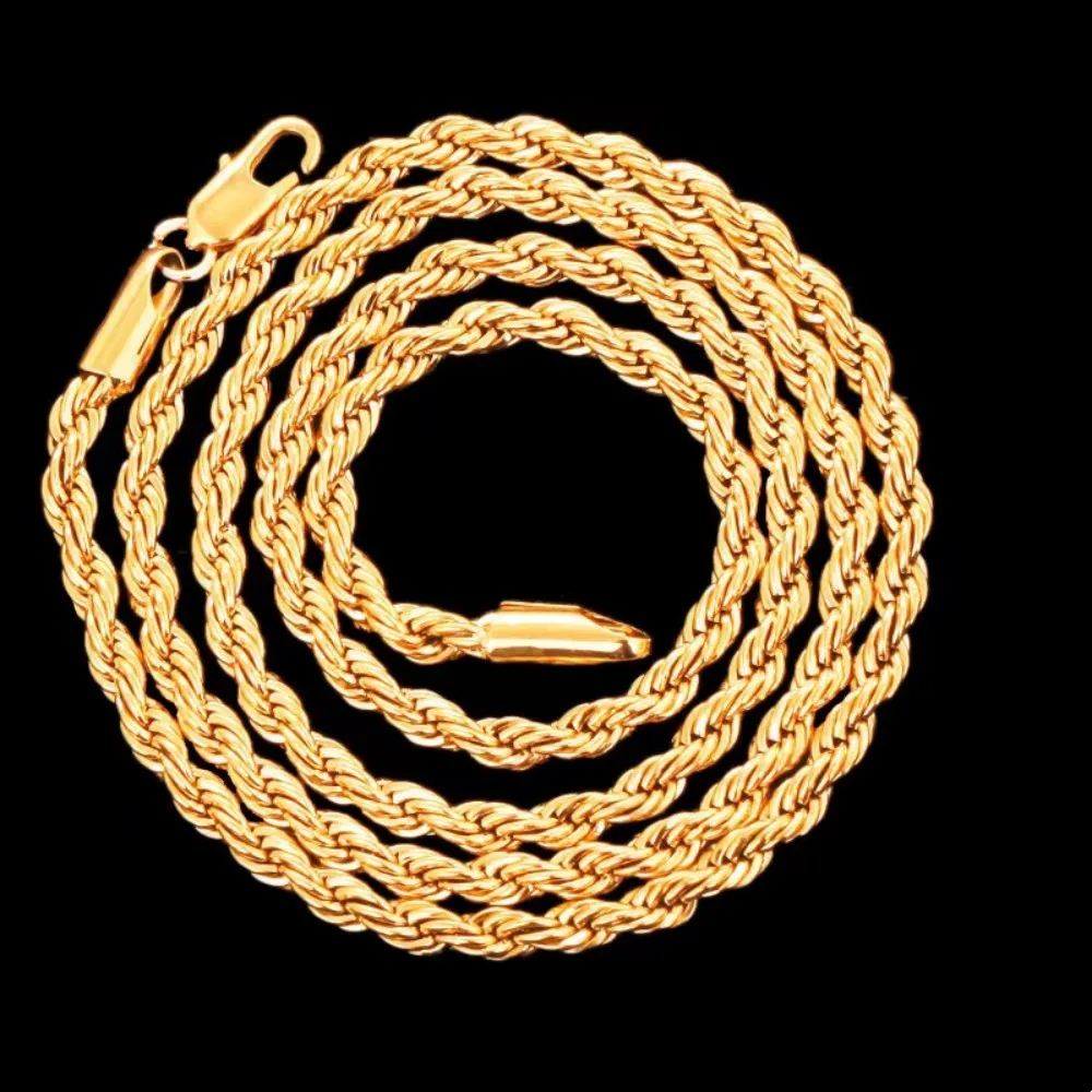 2pcs Fashion 18K Gold 4MM Twis - Men Accessories Chain And Bracelet 评论和价格