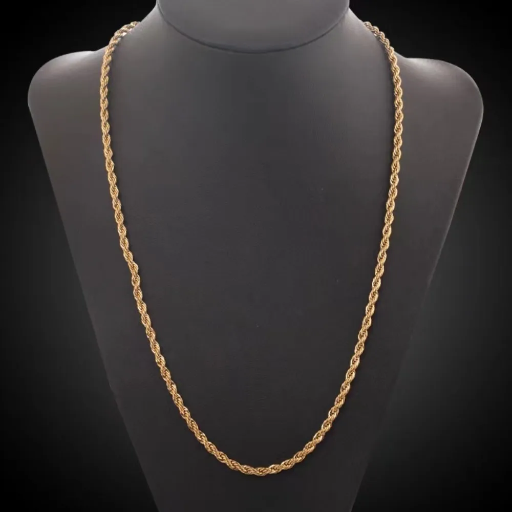 2pcs Fashion 18K Gold 4MM Twis - Men Accessories Chain And Bracelet 评论和价格
