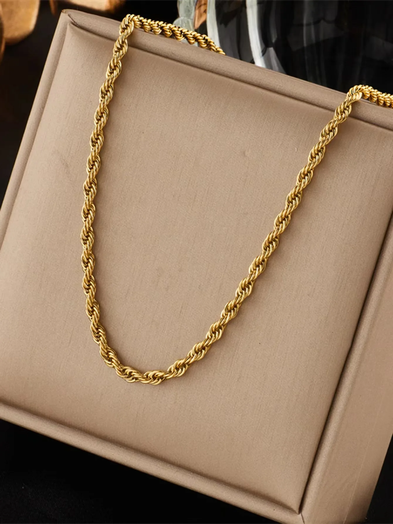 2pcs Fashion 18K Gold 4MM Twis - Men Accessories Chain And Bracelet 评论和价格