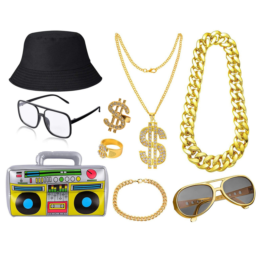 80s 90s Hip Hop Costume Kit fo - Men Accessories Chain And Bracelet 评论和价格