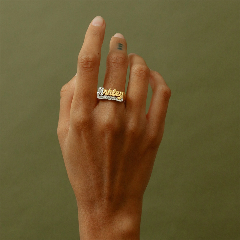 18K Gold Ring With Heart Perso - Men Accessories Name 评论和价格