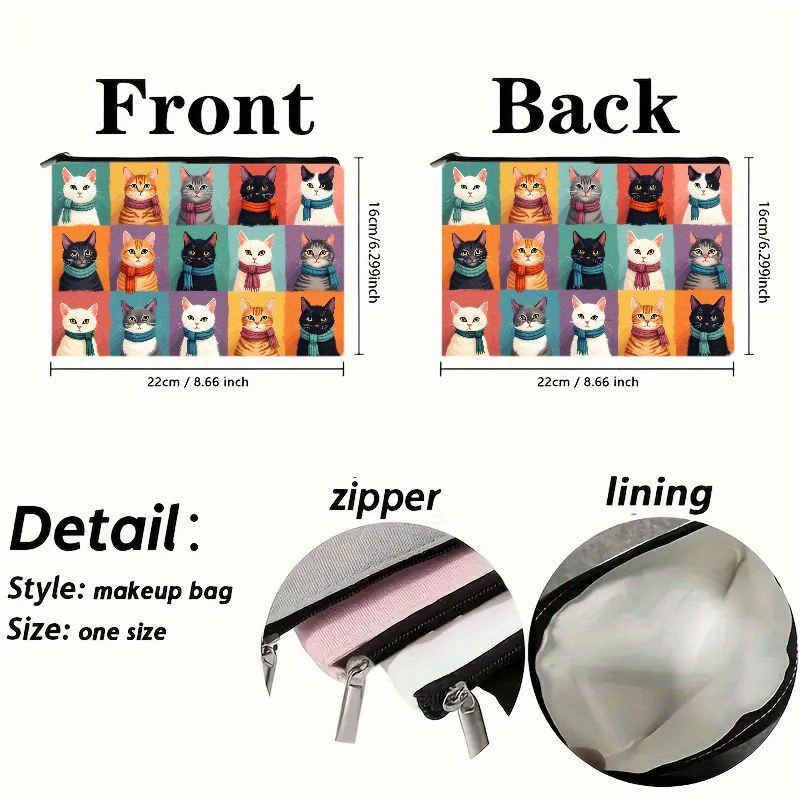 Cute Cat Print Makeup Bag, Zip - Travel Organizer Men 评论和价格