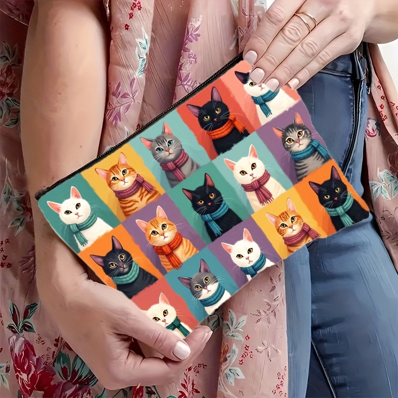 Cute Cat Print Makeup Bag, Zip - Travel Organizer Men 评论和价格